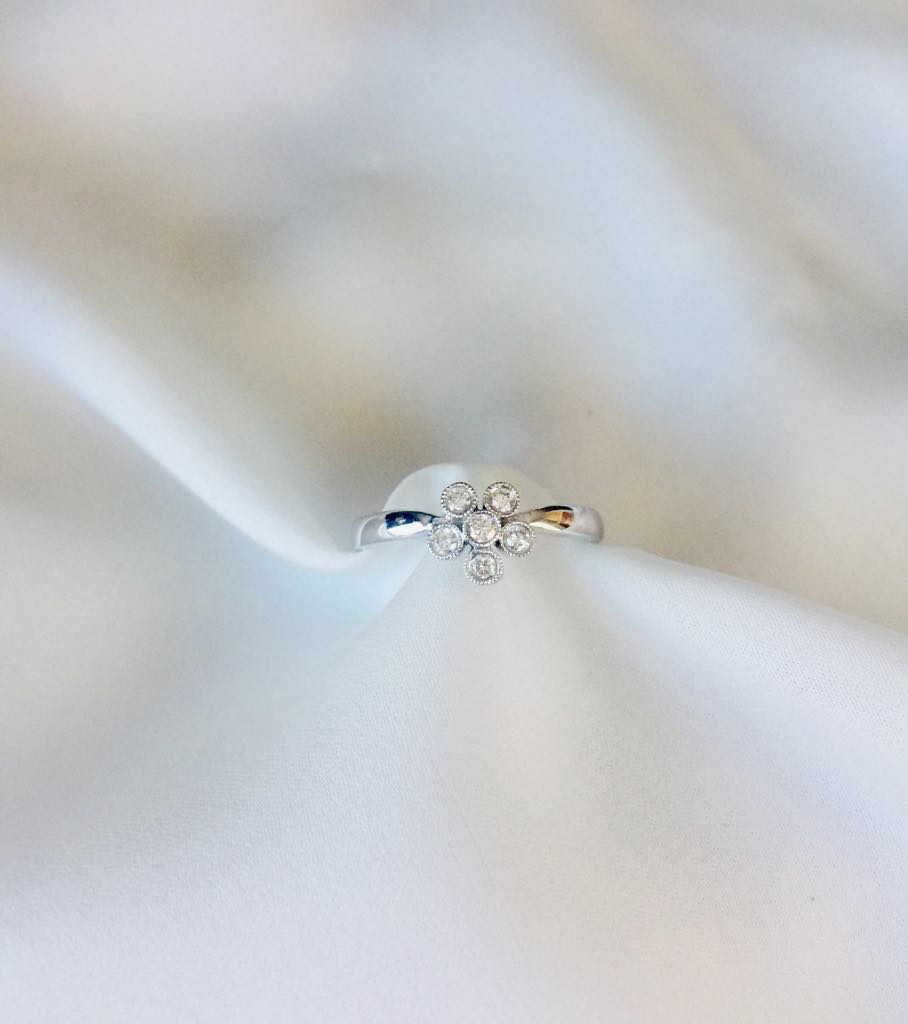 Bague Fleur Diamant Cz Plaqué Or 18K Dolly-Bijoux - Taille 48 - Made In France - Neuf